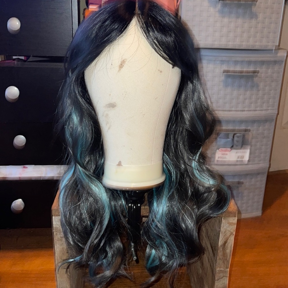 New! 1B/turquoise premium synthetic bang wig